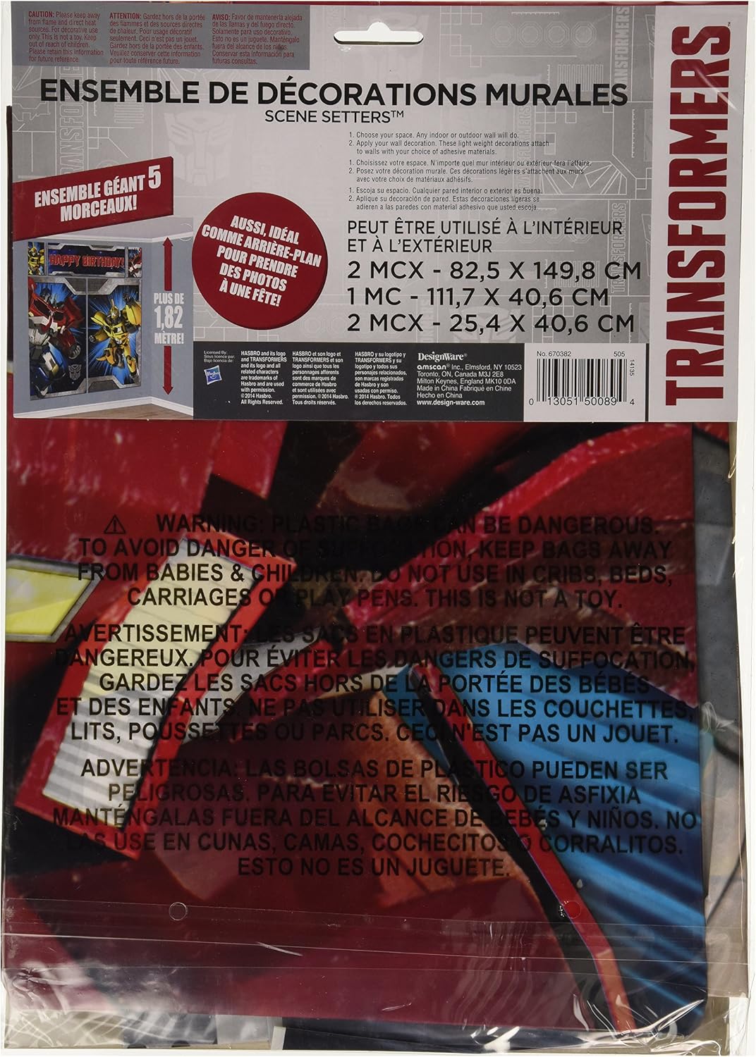 Amscan 670382 Transformers Scene Setters Wall Decorating Kit, Birthday 5 ct Multicolor, 59" x 65"