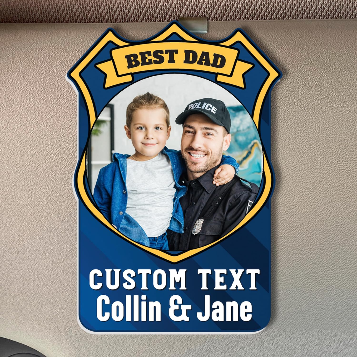 Custom Photo Car Visor Clip, Text & Names, 14 Designs, Personalized Gifts for Fathers Day, Birthday Present for Fathers, Best Dad Ever, Policeman Gifts for Dad D14