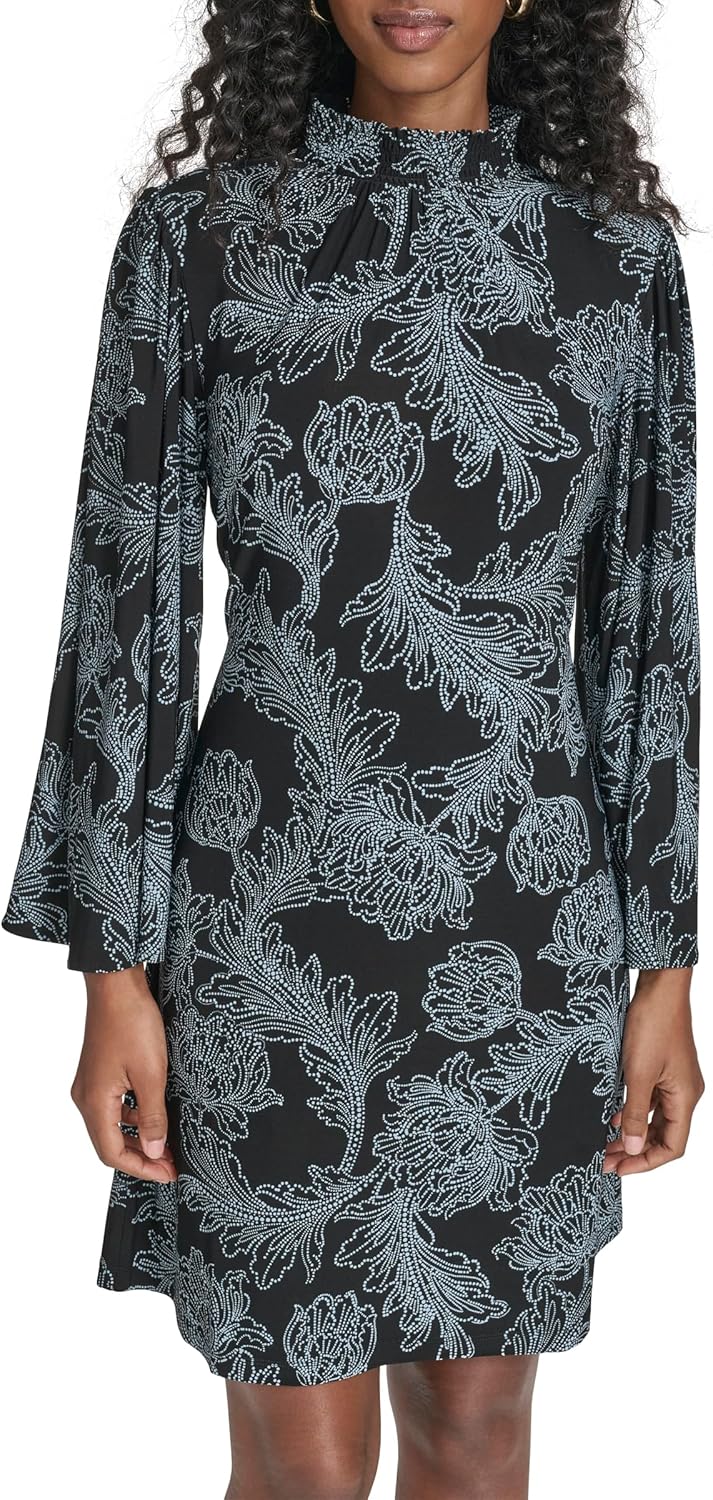 Tommy Hilfiger Womens Long Flare Sleeve Mock Neck A-line Dress