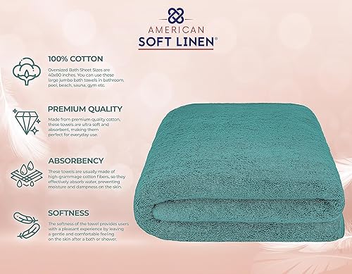 Miniatura 114 de American Soft Linen - Juego de 4 toallas de baño, 100% de algodón turco de 27 x 54 pulgadas, toallas de baño extragrandes, toallas para ducha