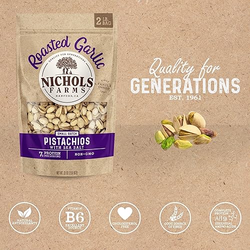 Miniatura 4 de Nichols Farms Pistachos  Pistacho fresco tostado  Paquetes de aperitivos de frutos secos ricos en nutrientes  Sin OMG pistachos de nueces cultivados