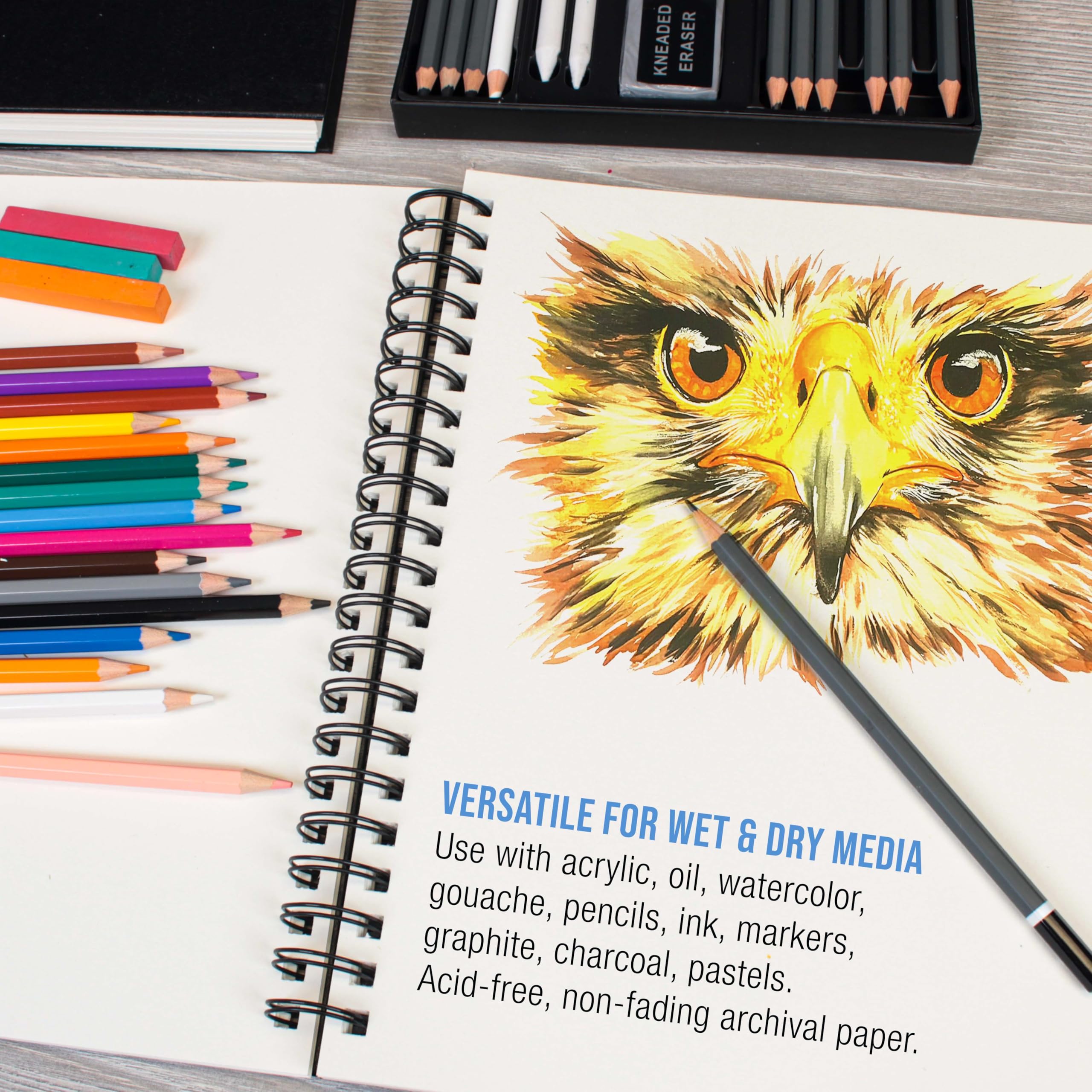 U.S. Art Supply Lot de 2 carnets de croquis de 27,9 x 35,6 cm, 60 feuilles, 44,5 kg (160 g/m²) – Reliure à spirale, perforé, sans acide – Croquis d'artiste, dessin, peinture aquarelle, acrylique,