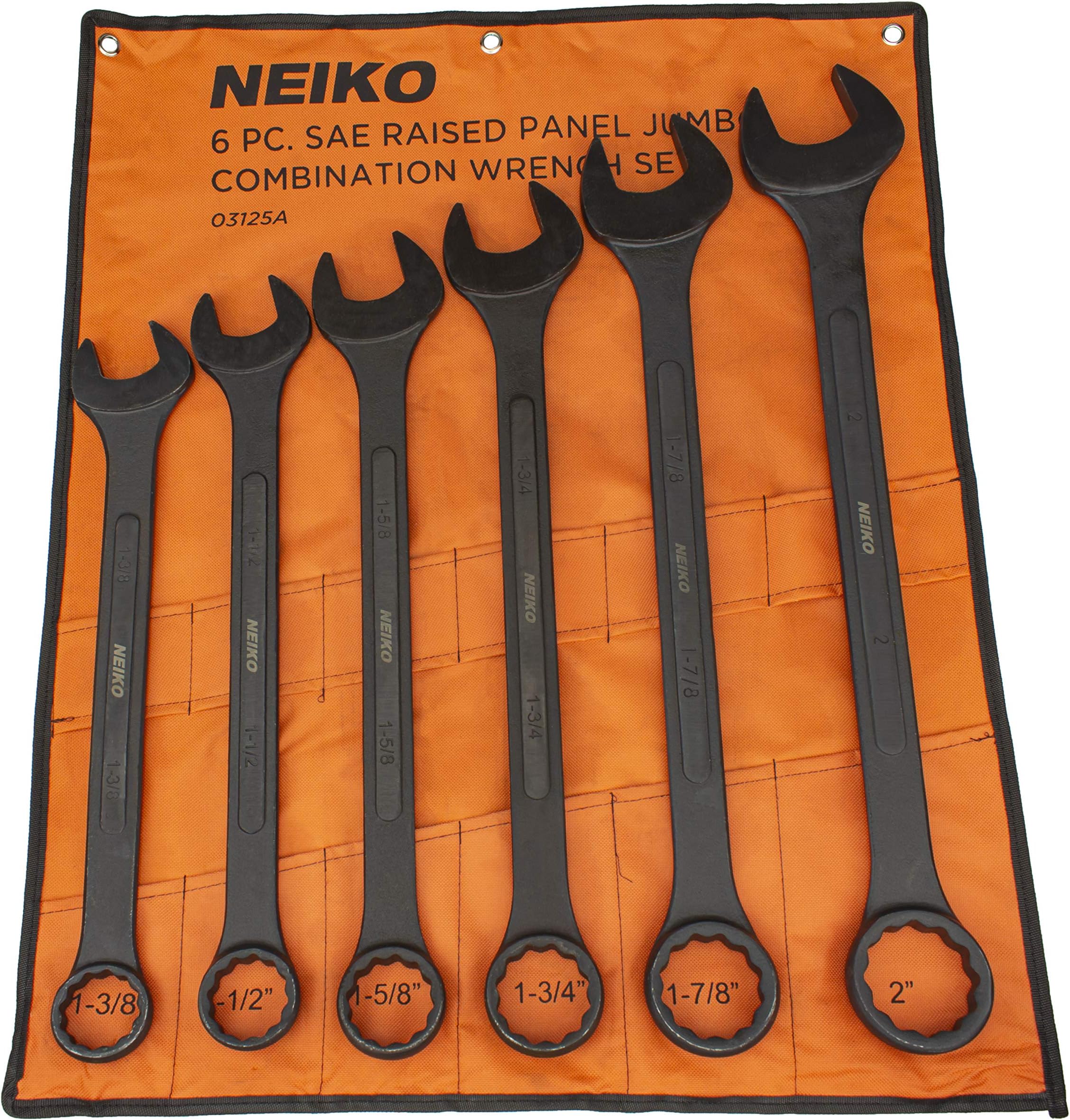Large SAE Wrench Set - 6-Piece, 15/16" To 1-1/4", 12-Point Chrome Vanadium Steel With Rolling Pouch