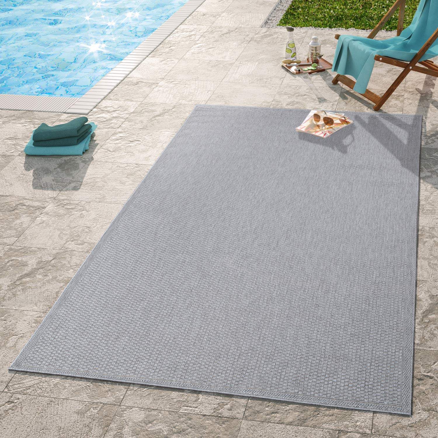 TT Home In-& Outdoorteppich Terrasse Küche Balkon Wetterbeständig Modern Unifarben, Farbe: Grau, Größe:140x200 cm