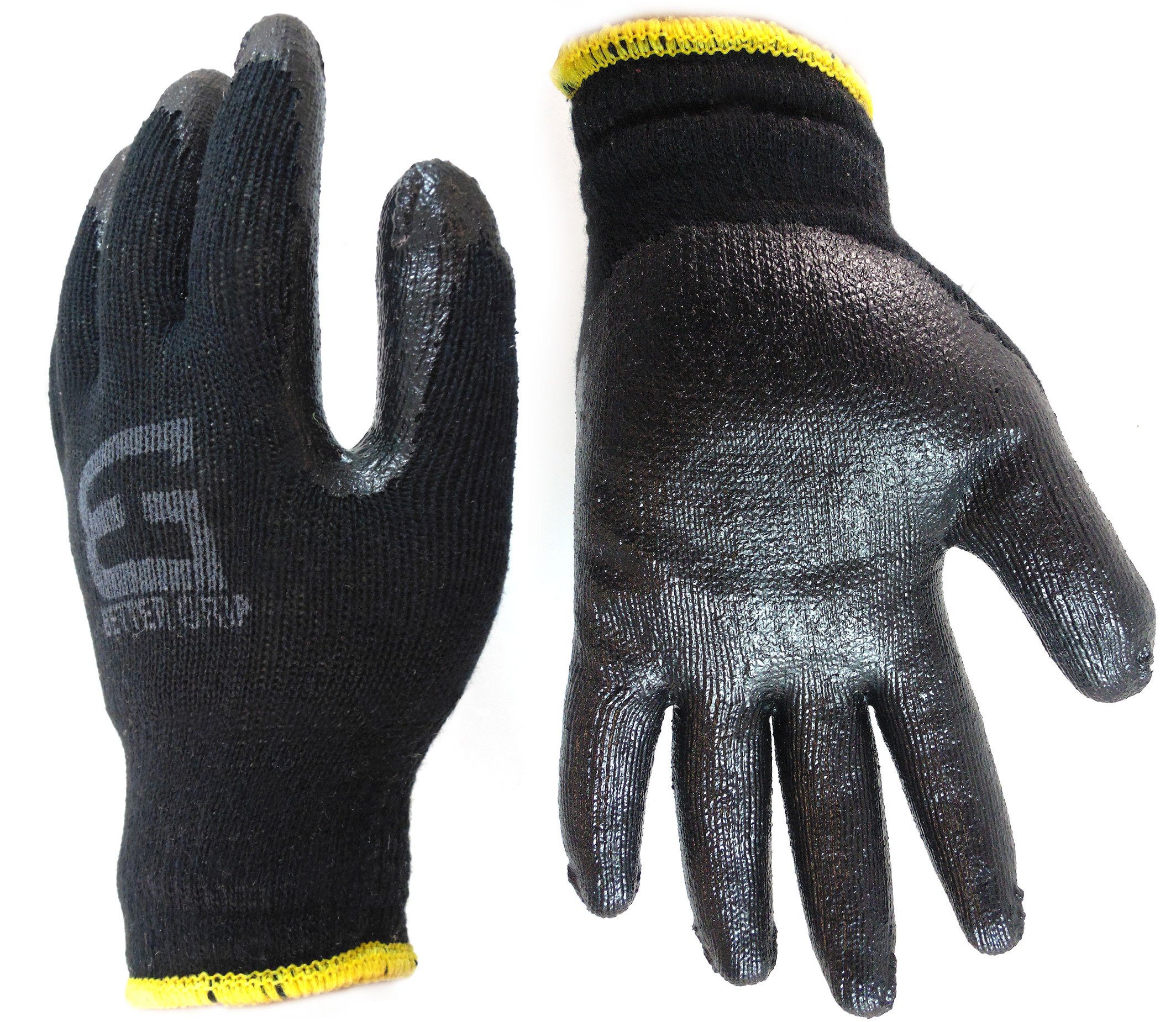Better Grip Heavy Duty Premium Knit Latex Palm Gloves, Double Dipped Coating, Black/Black (BGEBBLK,240)