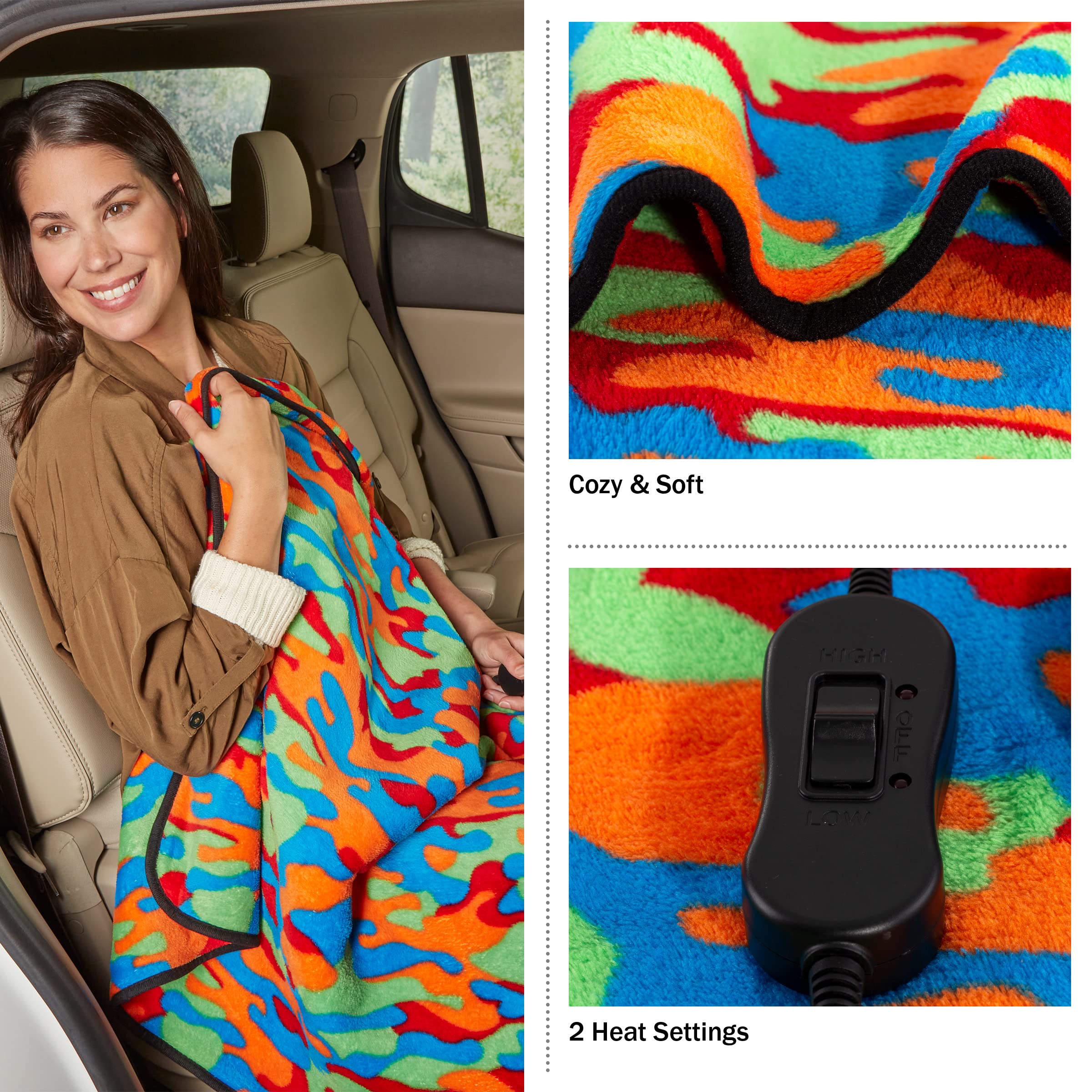 Heated Car Blanket - 12V Electric Travel Blanket for Car, Truck, SUV or RV - Portable Heated Throw for Road Trips, Camping or Winter Emergency Kit for Cold Weather Travel by Stalwart (Red Plaid): Multi-color Camo