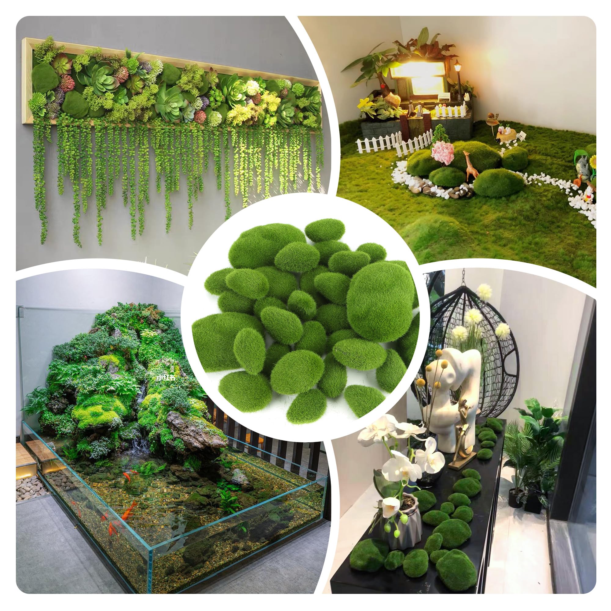 JSMTKJ Mousse Vertes 30 Pezzi Muschio Artificiale, Palline di schiuma verdi Taglia Artificiale Moss Rocks Stones per Giardini Fatati e Artigianato