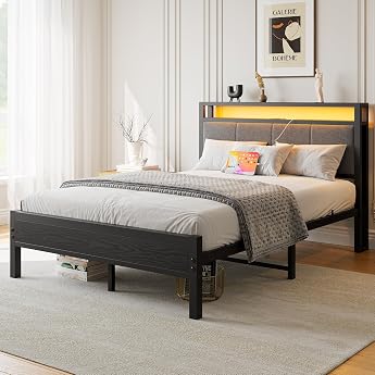 Bed 120 x 200 cm Bed Frame with Storage Space Double Bed Black