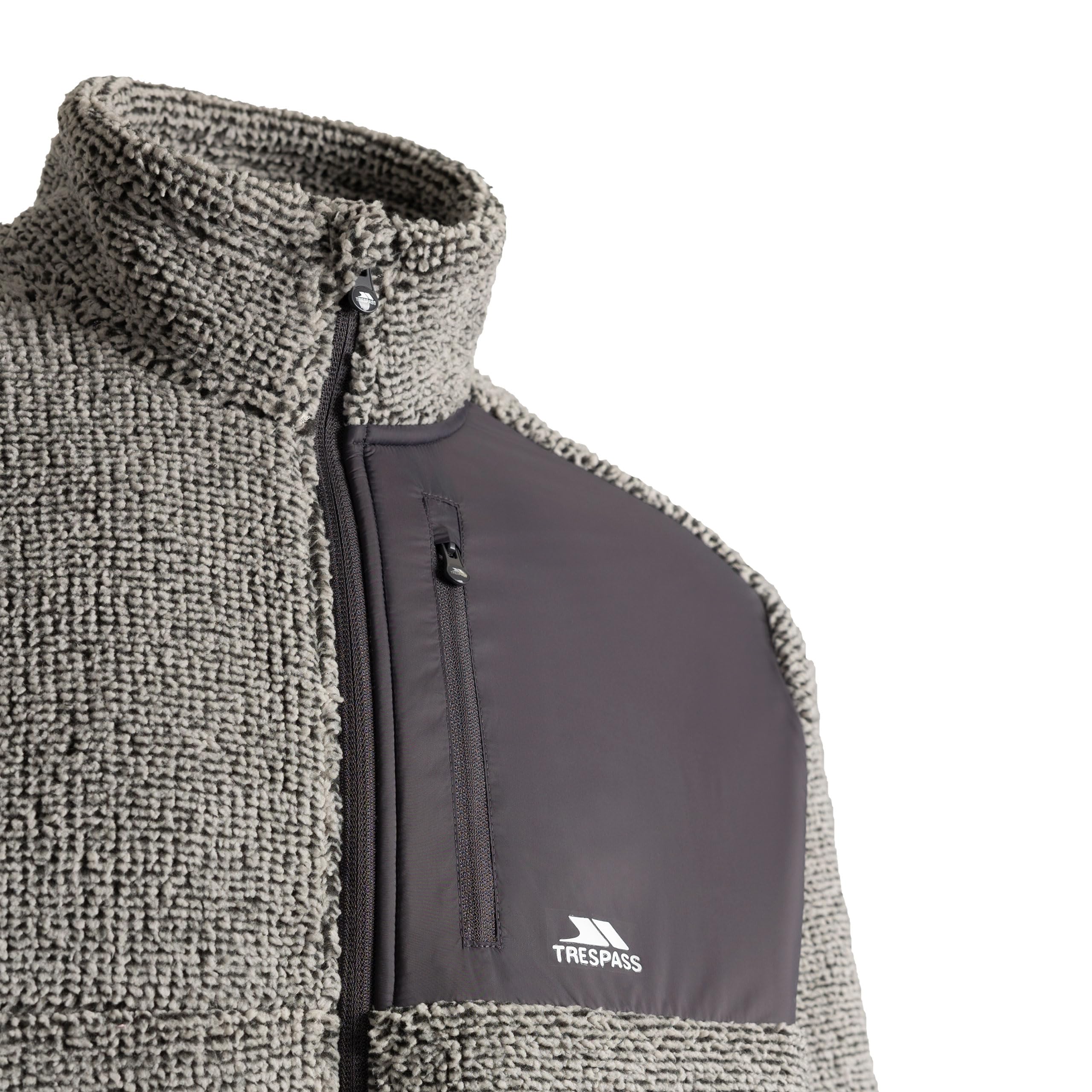 Trespass Cochrane Veste polaire pour homme avec empiècement contrasté sur la poitrine, fermeture éclair intégrale sur le devant, 3 poches zippées, bordure extensible, protège-menton, coque tricotée