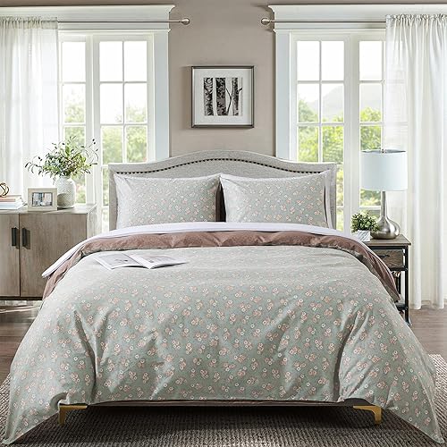 Miniatura 442 de HoneiLife - Juego de funda de edredón floral 100% algodón, 3 piezas, botánica, ropa de cama con cierre de cremallera y lazos en las esquinas