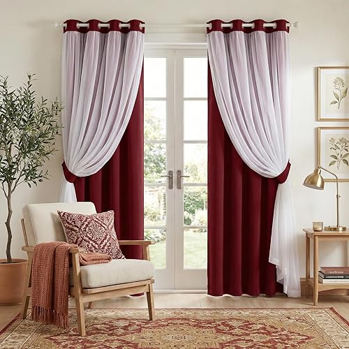 Miniatura 46 de PONY DANCE Cortinas Opacas Transparentes - Cortinas de Doble Capa con Aislamiento Térmico para Dormitorio Comedor, Cortinas para Sala, 52 pulgadas