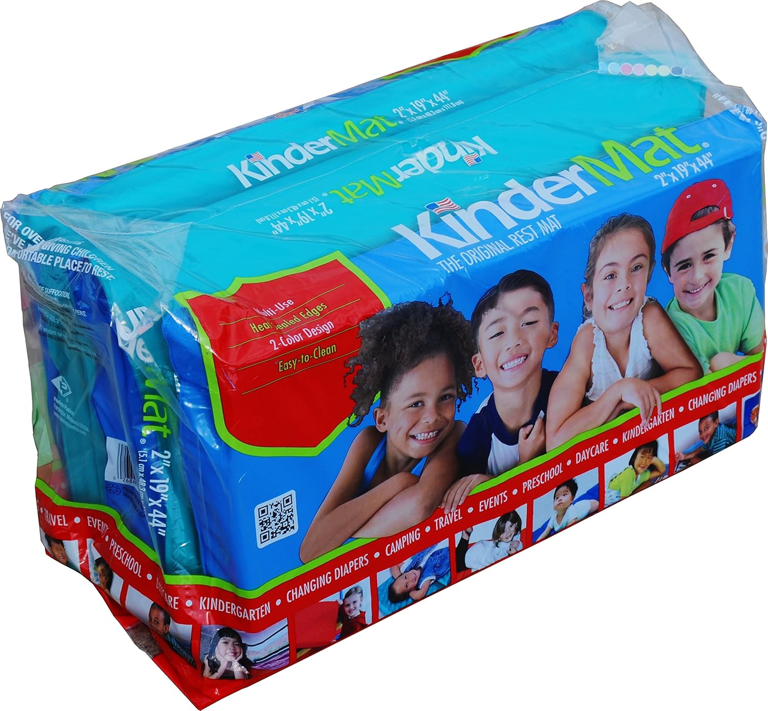 KinderMat, Jr. Daydreamer 2" Thick Rest Mat, 4-Section Rest Mat, 44" x 19" x 2", Blue/Teal, Great for School, Daycare, Travel, and Home, Made in The USA. Original KINDERMAT, NOT RESOLD