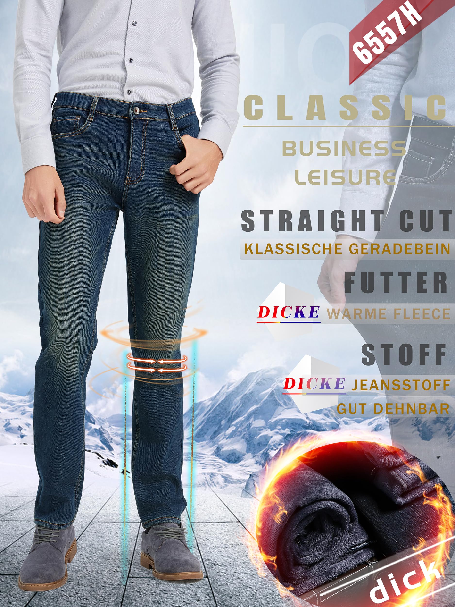 Thermojeans Herren Thermohose gefütterte Winterhose Winterjeans mit Fleece | Thermo Winter Hosen mit Fleecefutter, Straight-Fit Stretch, Business & Freizeit, Reise & Outdoor, warm bequem & stilvoll