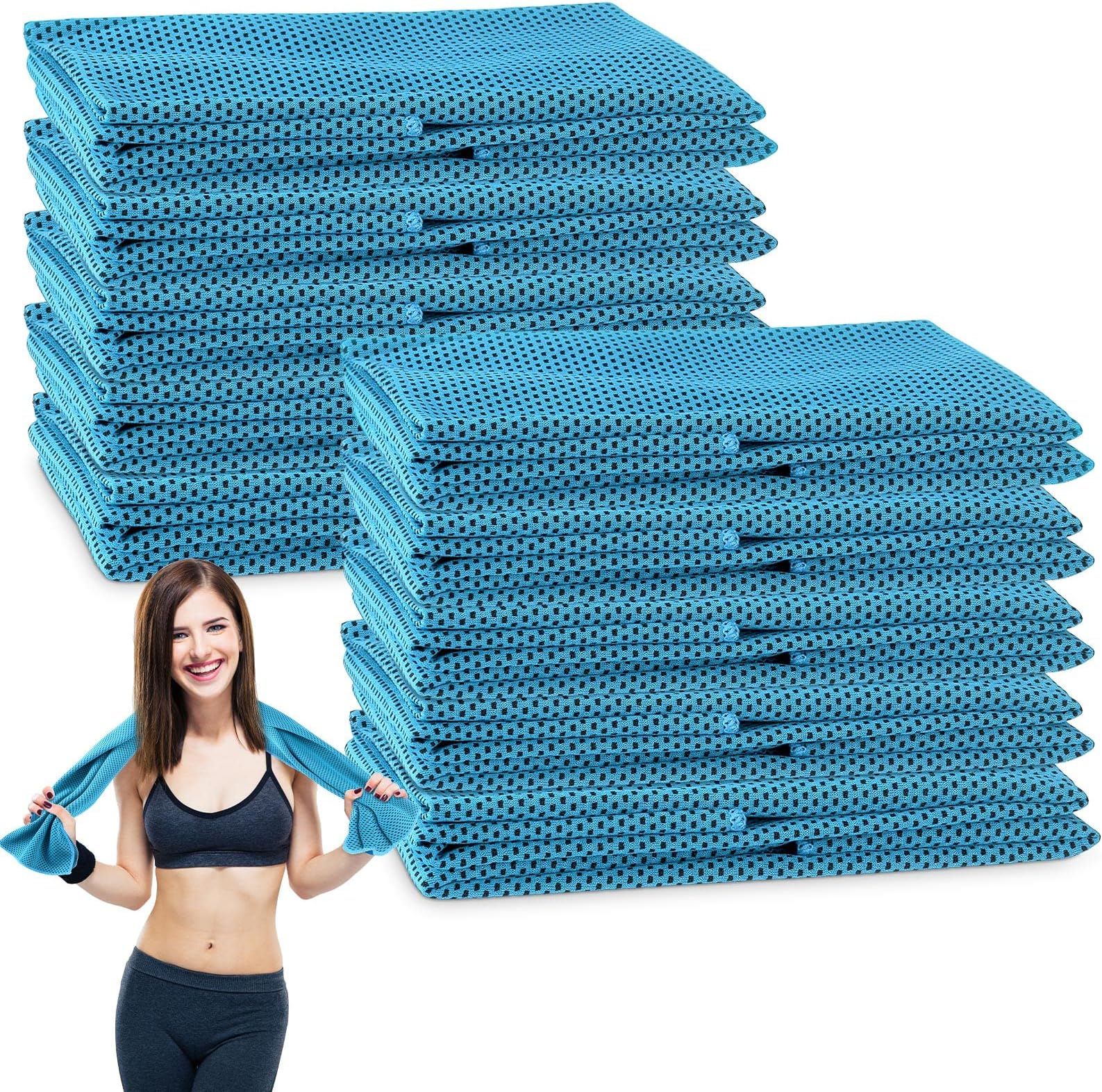 36 Pcs Cooling Towels Bulk 35 x 12 Inch Cooling Towels for Neck Face Microfiber Travel Ice Towels for Sweat Soft Breathable Chilly Towel for Yoga Sport Running Workout Camping Fitness (Blue)