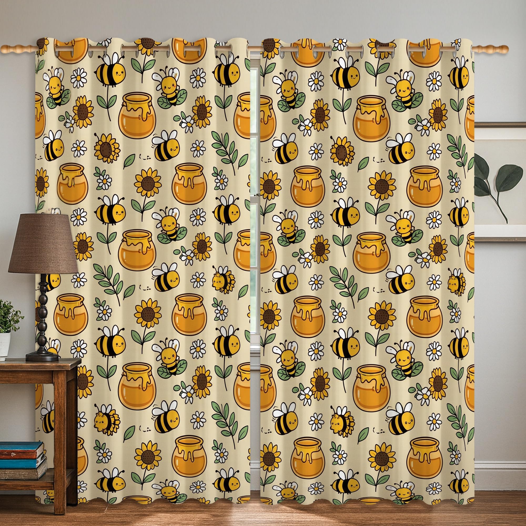 Rideaux occultants à œillets jaune d'été 132x183 cm motif fleurs fantaisistes
