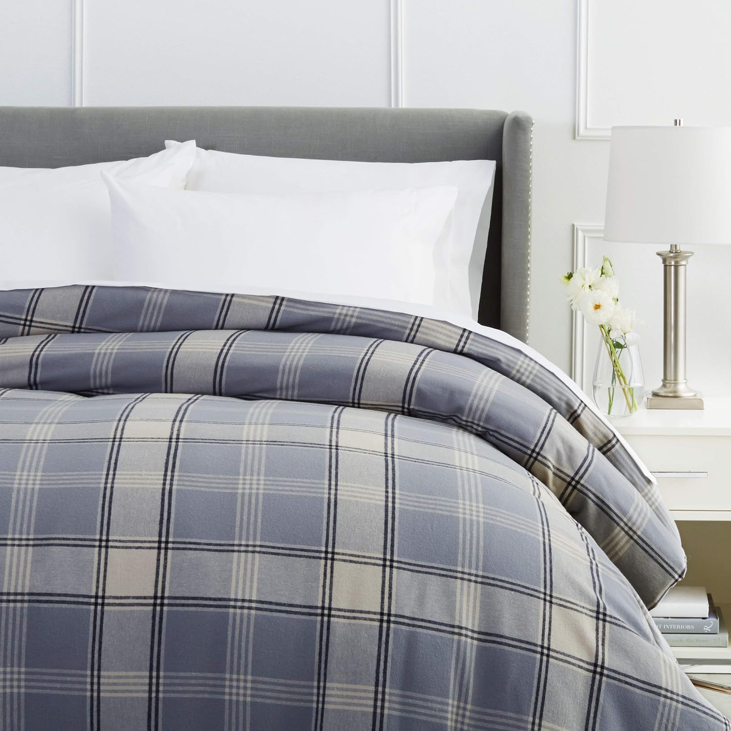 Amazon Brand – Pinzon Plaid Flannel Duvet Cover - Full or Queen, Grey Plaid