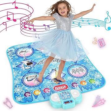 Dance Mat Toys - 8-Button Frozen Toys for Girls Electronic Dance Pad with 5 Game Modes, Touch Sensitive Kids Musical Mat Toy Christmas & Birthday Gift for 3 4 5 6 7 8 9 10+ Years Old Girls(Blue)