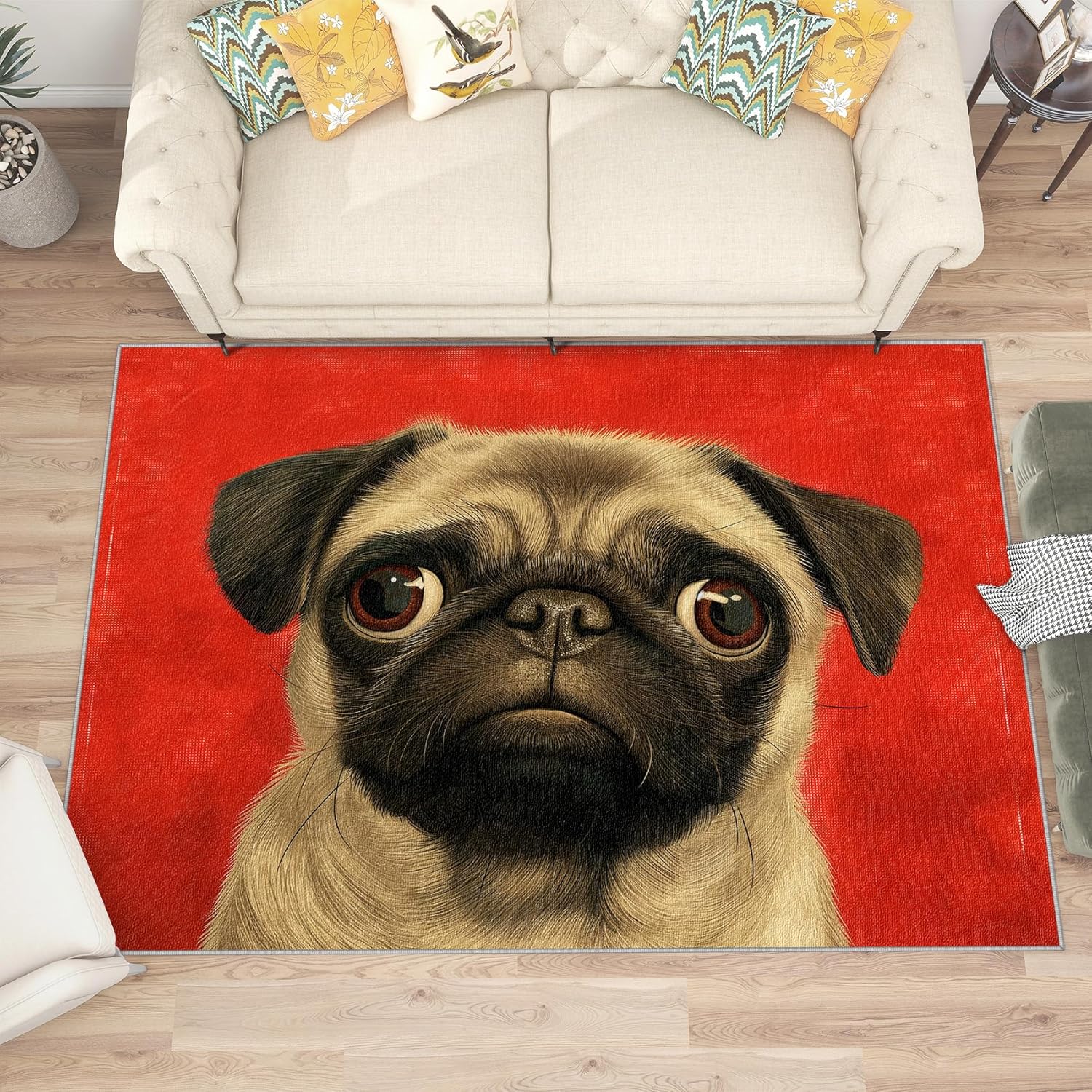 Pug Rugs for Pug Lovers - 2x3 Rug, Pug Area Rug, Funny Dog Washable Non Slip Soft Rugs, Dog Lover Carpet, Cute Puppy Home Decor, Pug Gifts for Pug Lovers