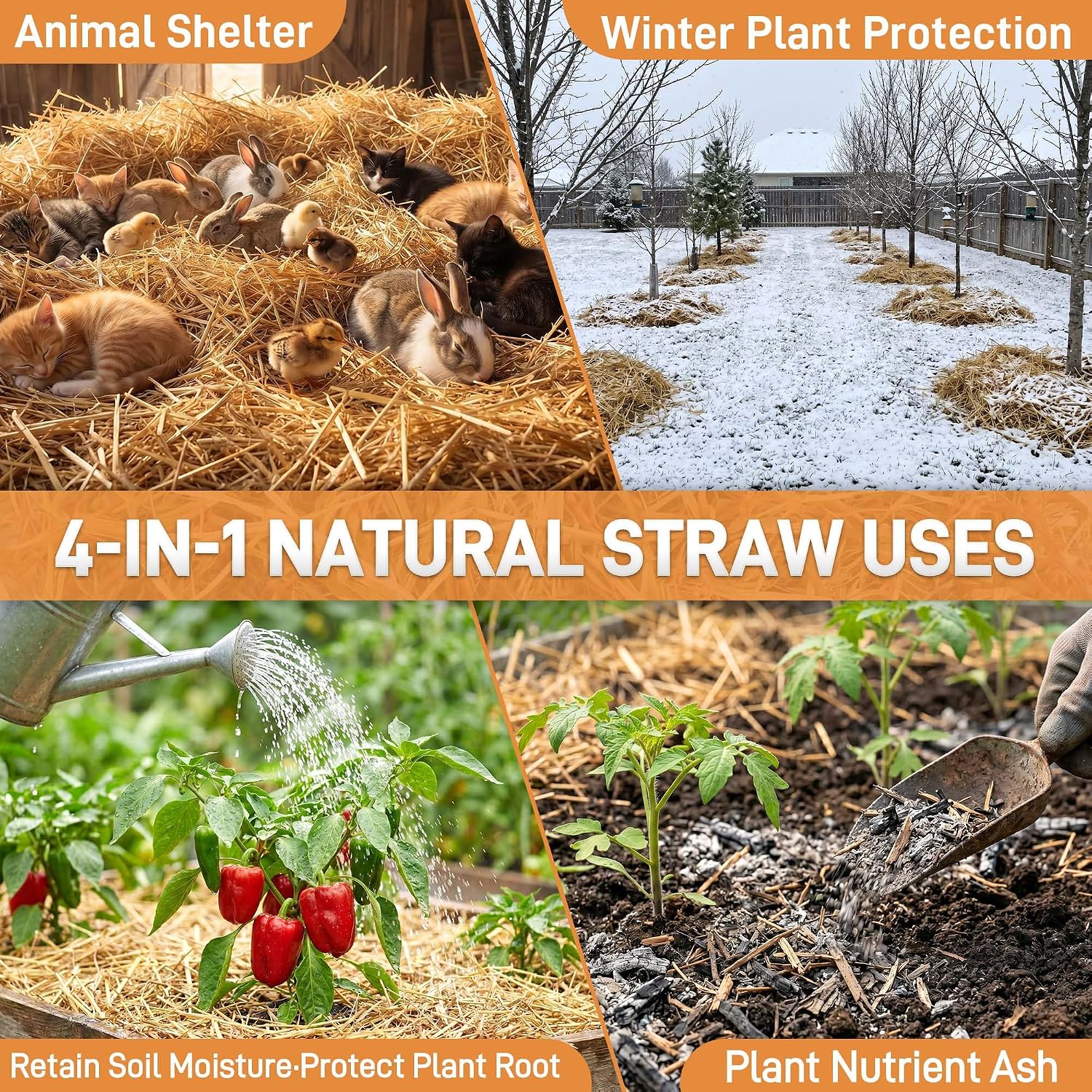Natural Wheat Straw Mulch 1 Pack (2.2 LB), Compressed Straw Bale for Garden Beds, Weed Control, Moisture Retention & Soil Protection, Raised Beds, Garden Mulch, Small Animal & Pet Bedding