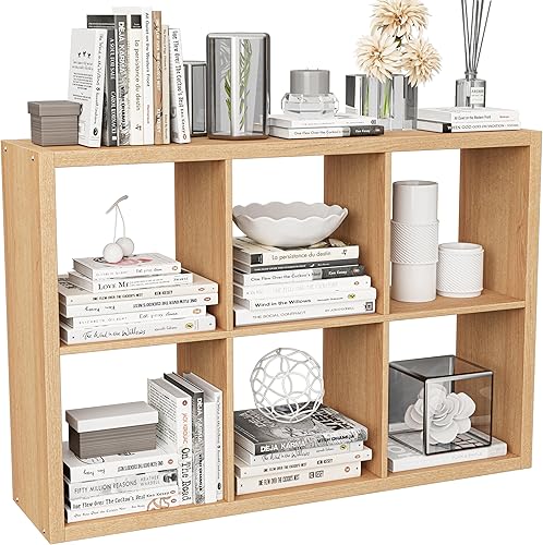 Miniatura 33 de Estantería organizadora de almacenamiento en forma de cubos, estantería decorativa de 3 niveles con respaldo abierto de 11 pulgadas con borde Roble