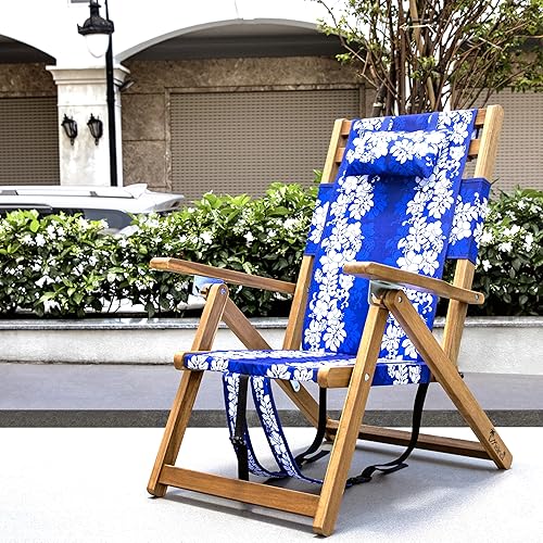 Miniatura 2 de Melino Silla plegable de madera para exteriores, 3 posiciones, reclinable, con almohada, bolsa con cremallera, correa de transporte, marco de madera