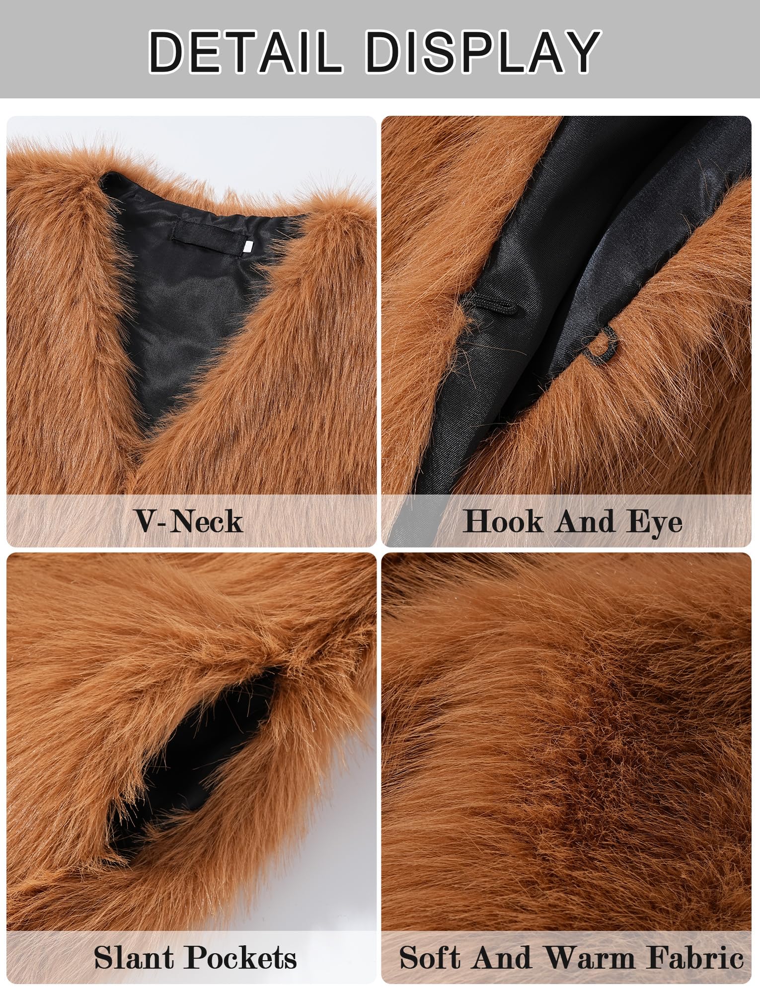 FEOYA Gilet in pelliccia da donna, elegante, lungo, in pile, con orsacchiotto, in pelliccia sintetica