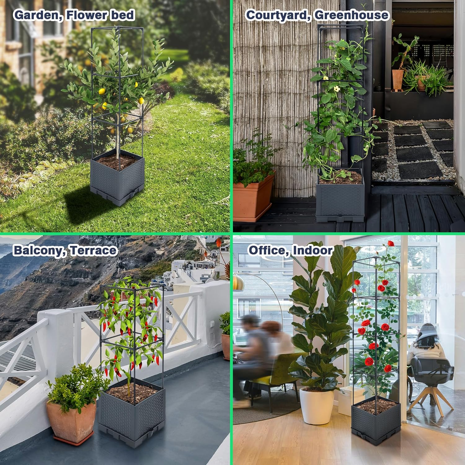 2 Pack Raised Garden Bed Planter Box with Trellis, 44" Self Watering Tomato Planter Box for Climbing Vegetable Flowers and Plants, Tomato Pot for Indoor Outdoor Patio Garden Planter Use