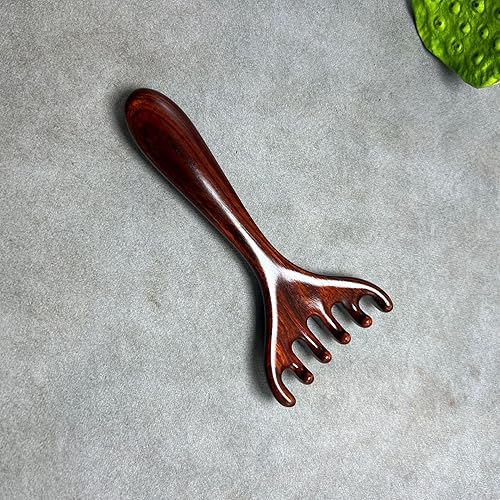 Miniatura 3 de Peine de masaje de cuerno de ciervo de madera, 2 piezas, 6 garras, herramientas de masaje Taichi, rastrillo de dragado meridiano, masajeador de