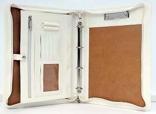 Noda - Carpeta organizadora de tamaño A4 de piel sintética con asa, archivador y portapapeles, para negocios, presentaciones, reuniones o conferencias, color blanco