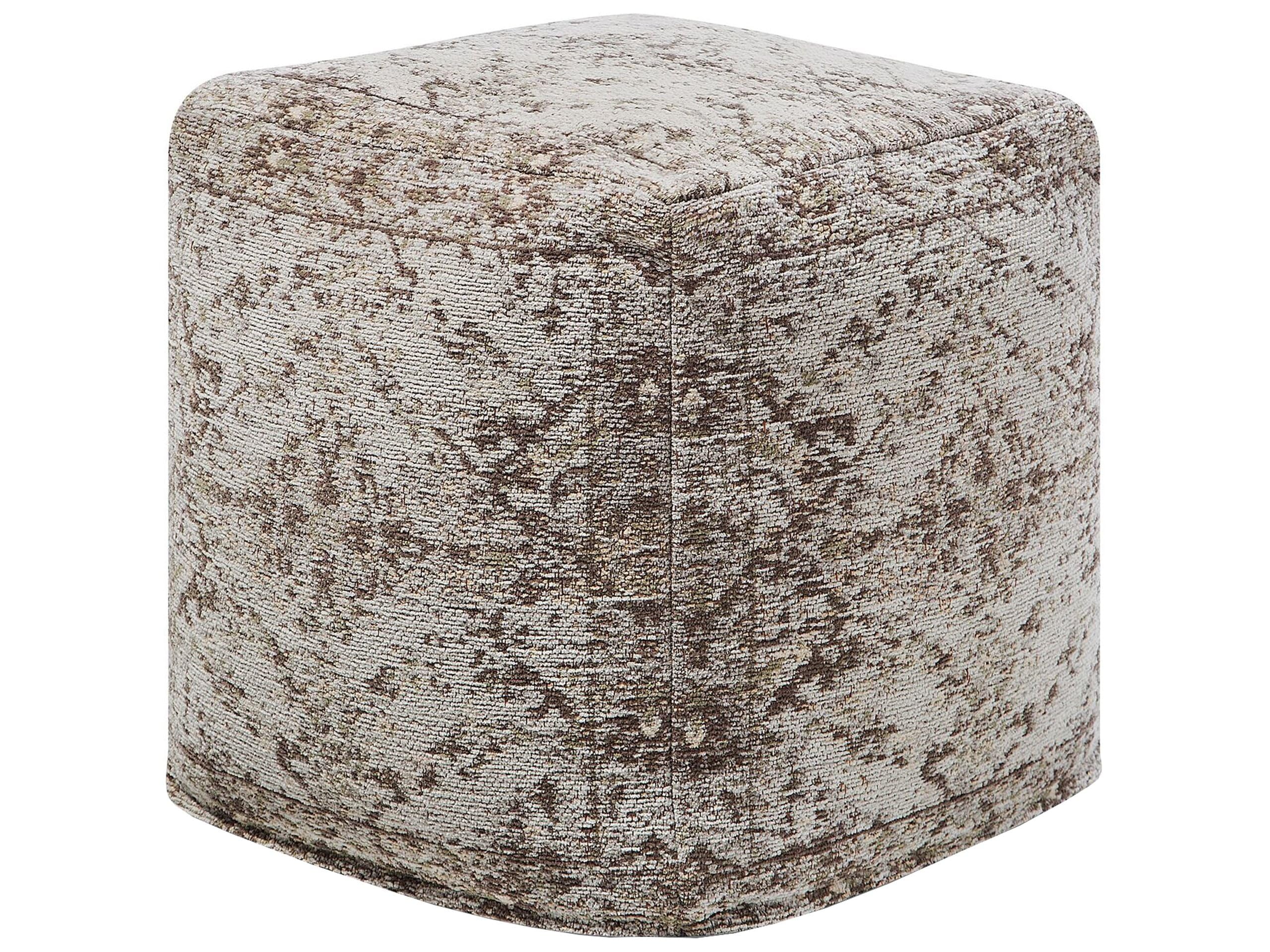 Beliani Pouf de Forme Cubique 42 x 42 cm fabriqué en Coton Marron et Gris au Style Vieilli Vintage avec Remplissage en Billes de Polystyrène