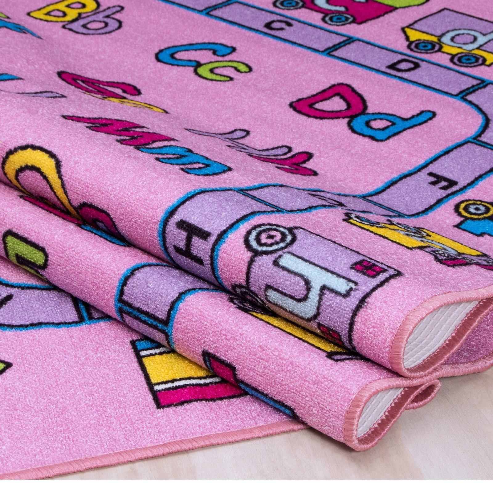 iSavings Kids/Baby Room/Daycare/Classroom/Playroom Area Rug. Alphabet. Letters. Numbers. Educational. Fun. Pink. Purple. Bright Colorful Vibrant Colors (8 Feet X 10 Feet)