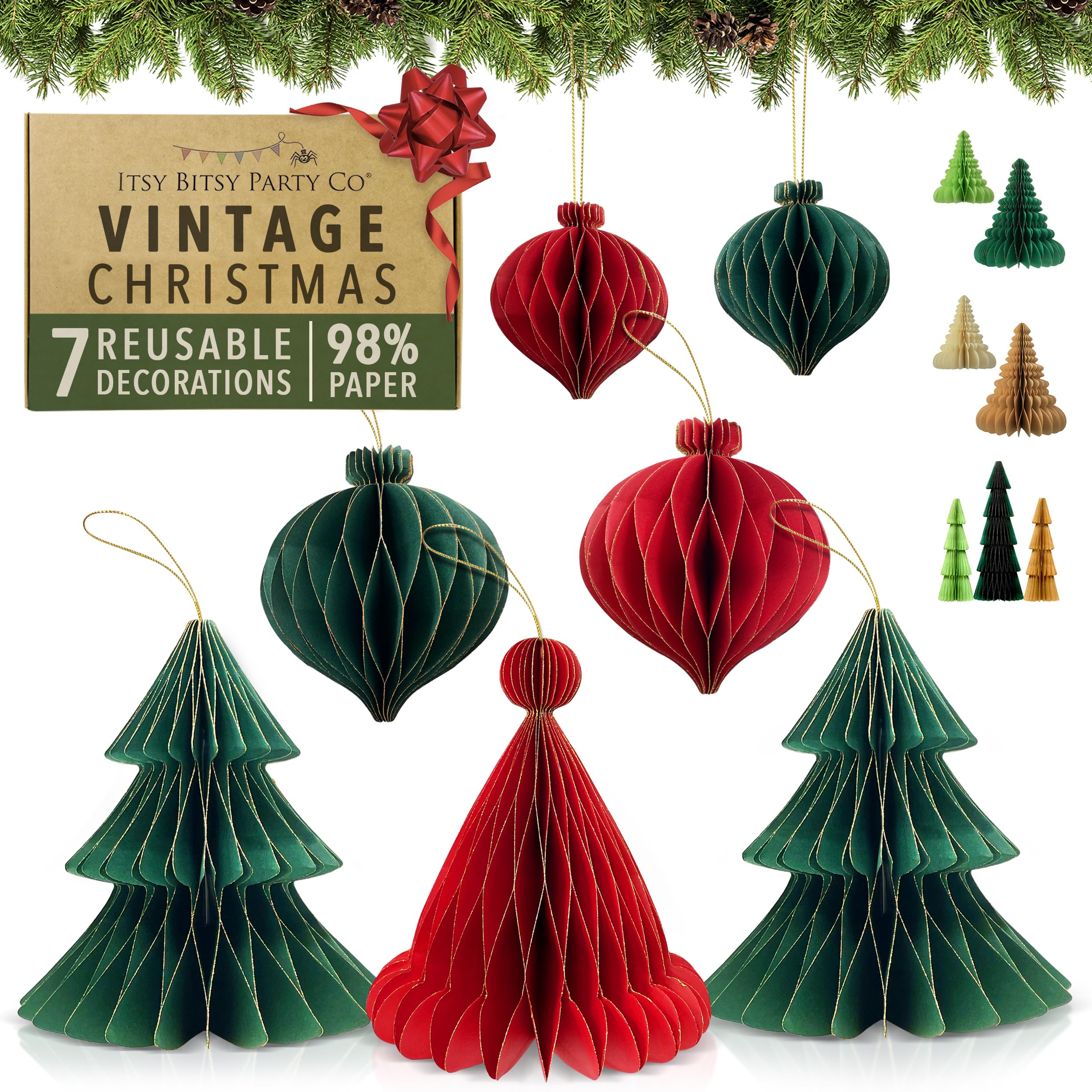 Premium Reusable - Christmas Table Decoration Set - Paper Christmas Decorations Indoor, Christmas Dinner Table Decorations/Hanging Decorations - Vintage Ceiling Decs