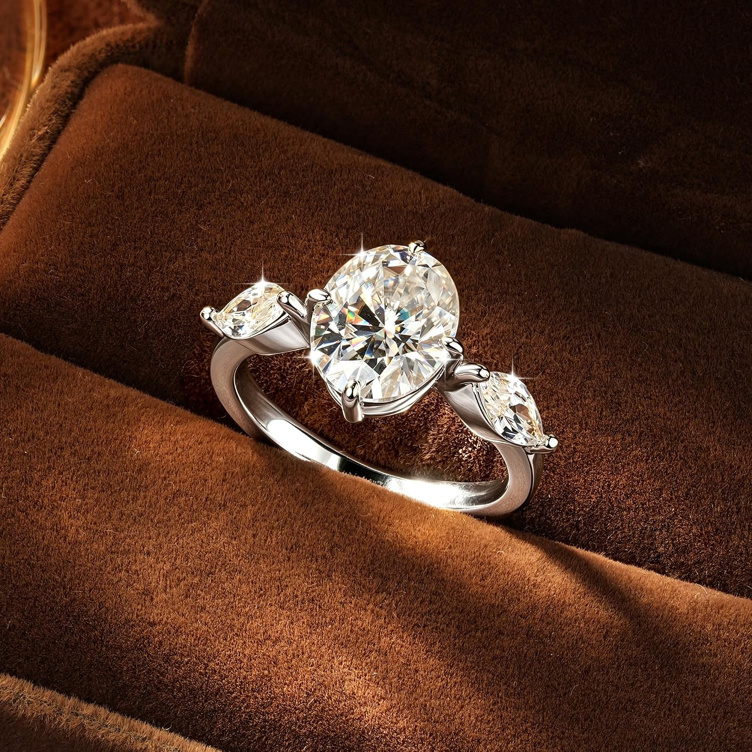 3-Stone Oval Moissanite Engagement Ring for Women