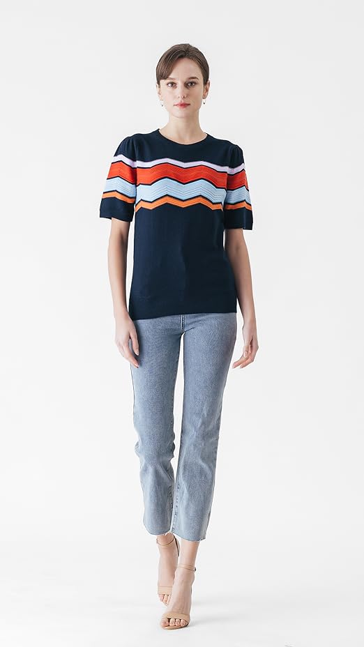 Cable Stitch Women's Zig Zag Stitch Short Sleeve Sweater