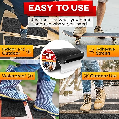 Miniatura 16 de Cinta de agarre adhesiva de seguridad para uso en escaleras, exteriores e interiores, 1 pulgada x 35 pies, impermeable, antideslizante y resistente