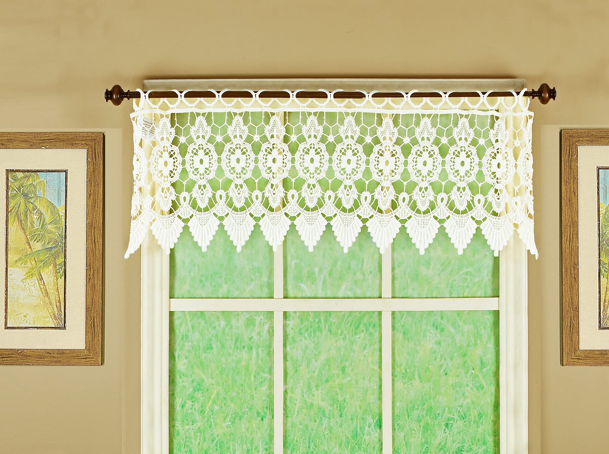 Today's Curtain Medallion Macramé Valance 12",Ecru,35W x 12L
