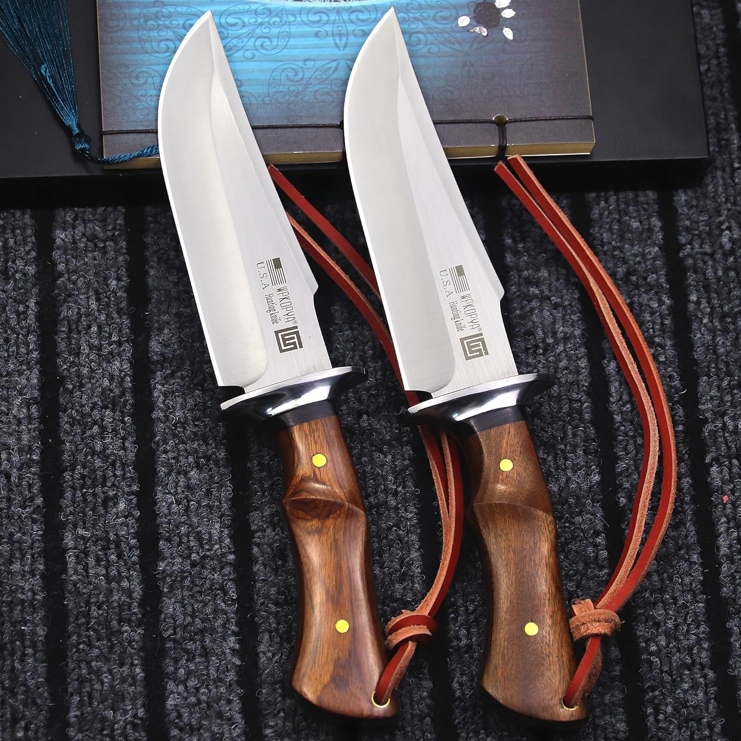 WPKOPYA (USA 440C steel 10.5-inch hunting straight knife + leather sheath,suitable for outdoor travel, camping, survival, fishing, and Gifts for Men's and Women's Festivals