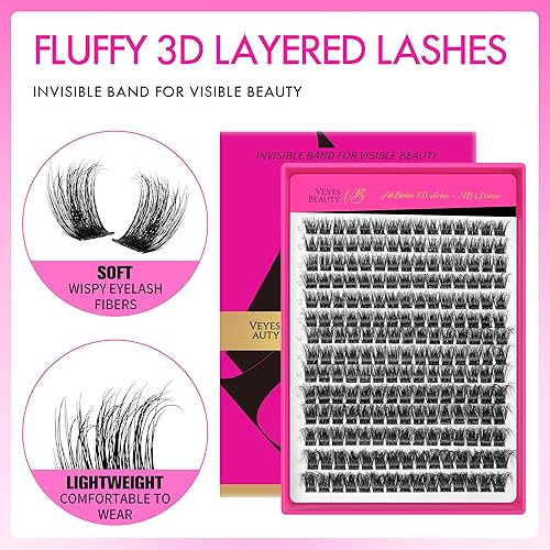 Miniatura 2 de VEYESBEAUTY Xtreme - Extensiones de pestañas individuales esponjosas, pestañas de volumen en capas 3D, banda delgada e invisible, pestañas de visón