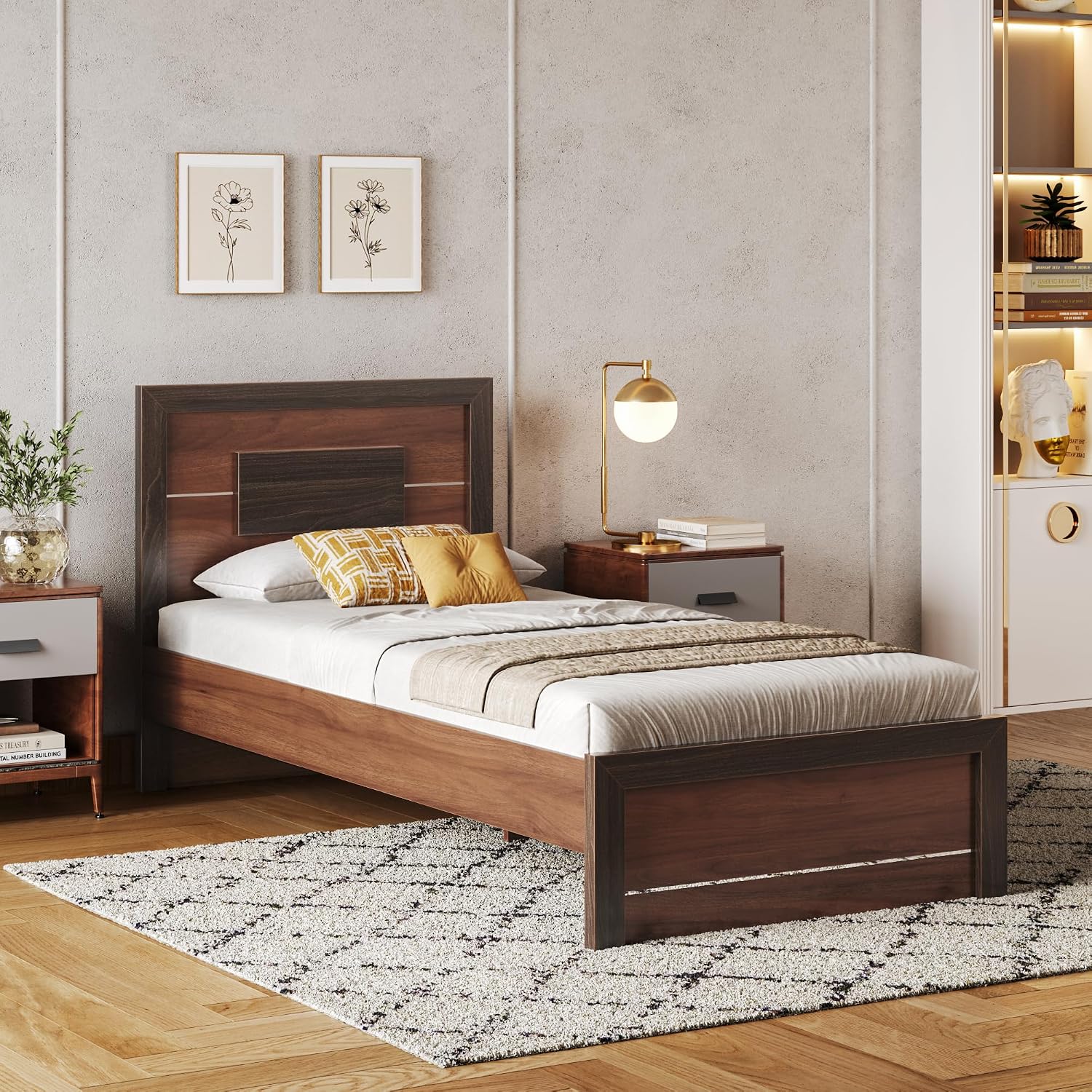 Wakefit Bed | 3 Yr Warranty | Single Size Bed, Non-Storage, Sturdy Construction, Density: 680–750 kg/m³, Termite & Borer Resistant, Fits Mattresses Up to 8 inches (Nyra 78 x 36 - Columbian Walnut)