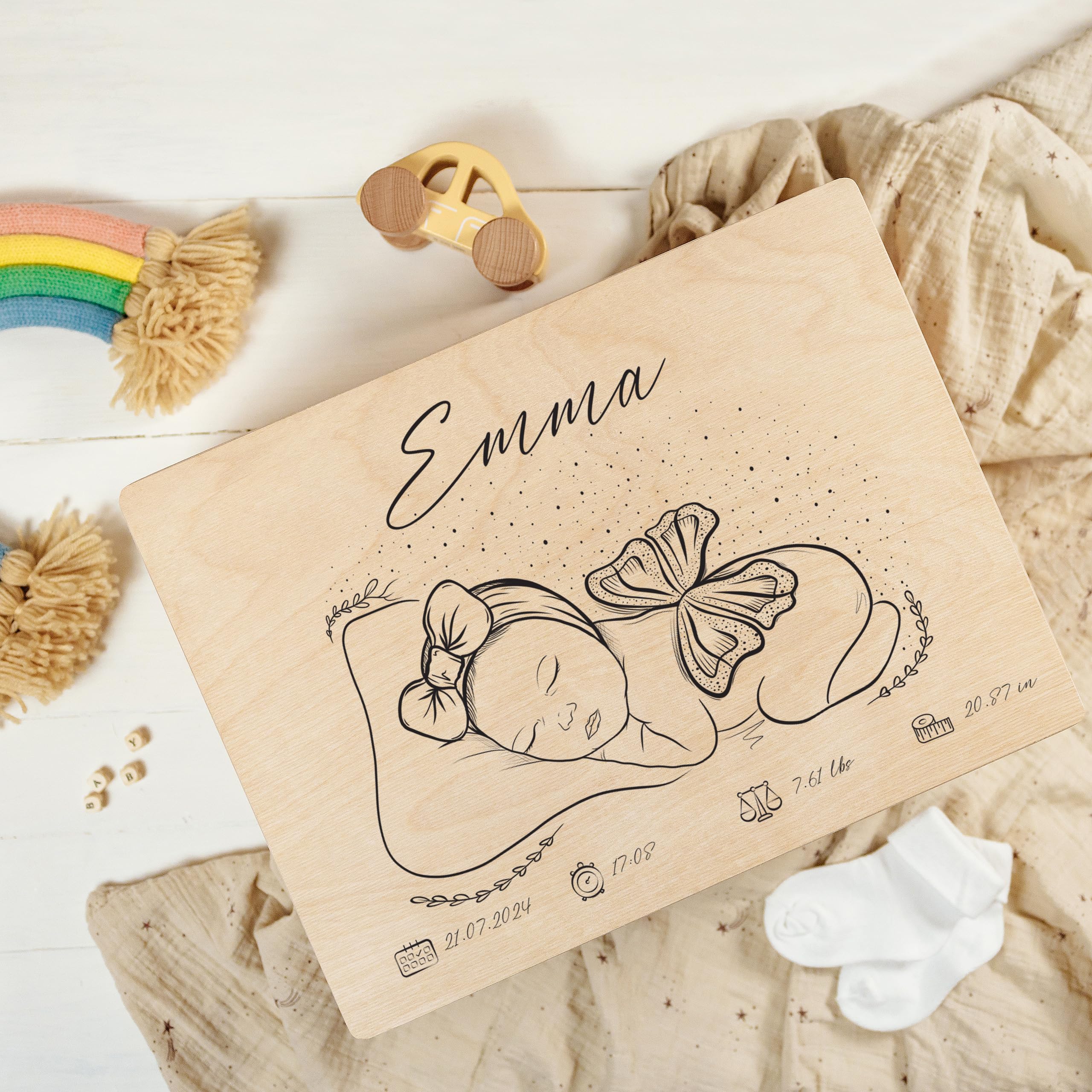 Creative DECO Caja de Recuerdos Personalizada para Bebés/Regalo Niños | Nacimiento Personalizado | Cajas de Madera Personalizadas para Niños | Personalizados para Niño y Niña