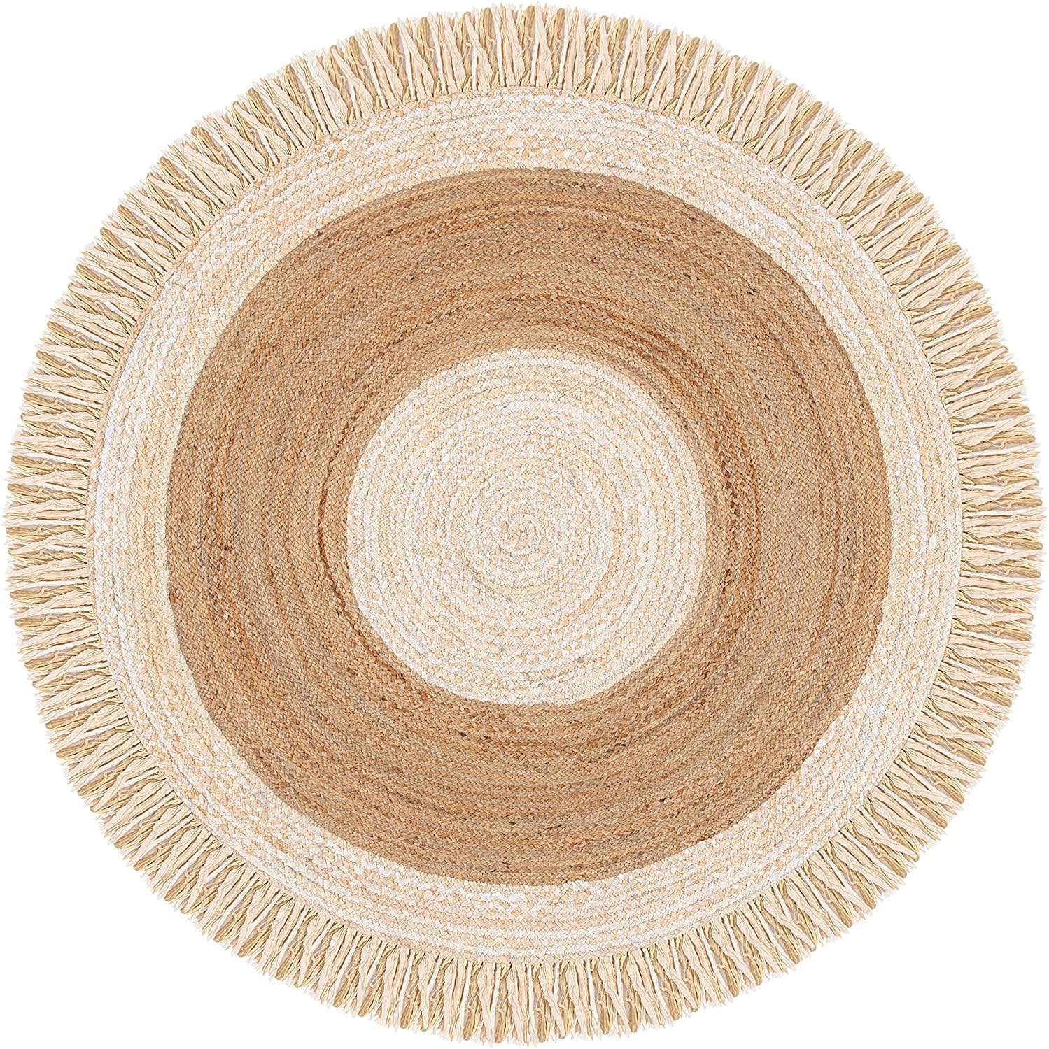 Tapis Rond en Coton et Jute tressé à la Main de Style bohème pour Salon, Couloir, Salon (Couleur 1, 120 x 120 cm)