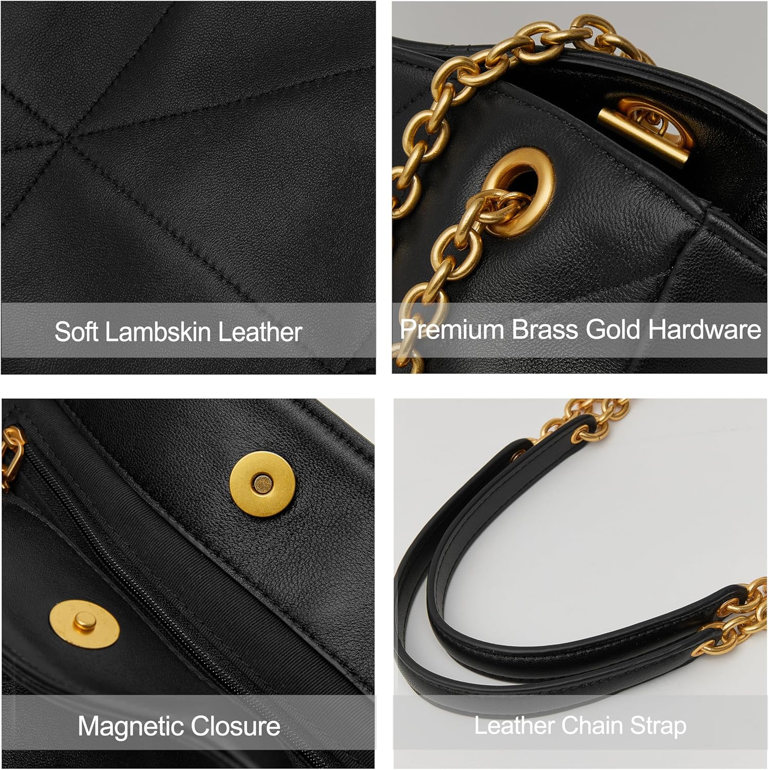 DORIS&JACKY Leather Quilted Tote Bag for Women Soft Designer Lambskin Shoulder Chain Purse With 1 Small Clutch Pouch - Image 3