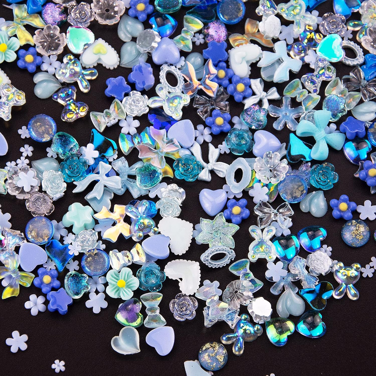 300Pcs 3D Assorted Blue Nail Charms Multi Shapes Blue Heart Flower Butterfly Bowknot Shaped Nail Charms Resin Flatback Nail Art Rhinestones Charms for Manicure DIY Crafts Jewelry Accessories : Beauty & Personal Care