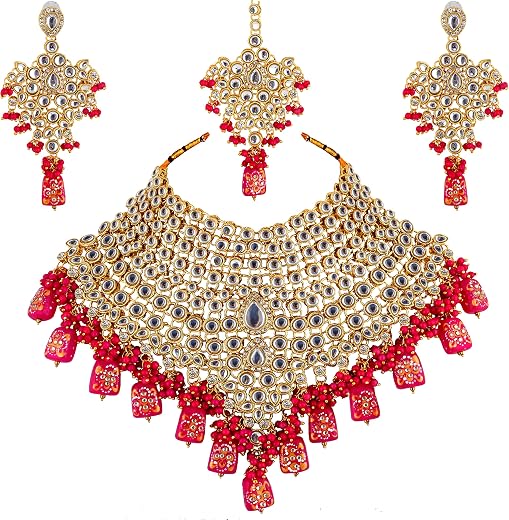 LUCKY JEWELLERY Traditional 18k Gold Plated Designer Blue Color Dulhan Choker Kundan Bridal Set (2380-L1SK-KD124-PARENT)