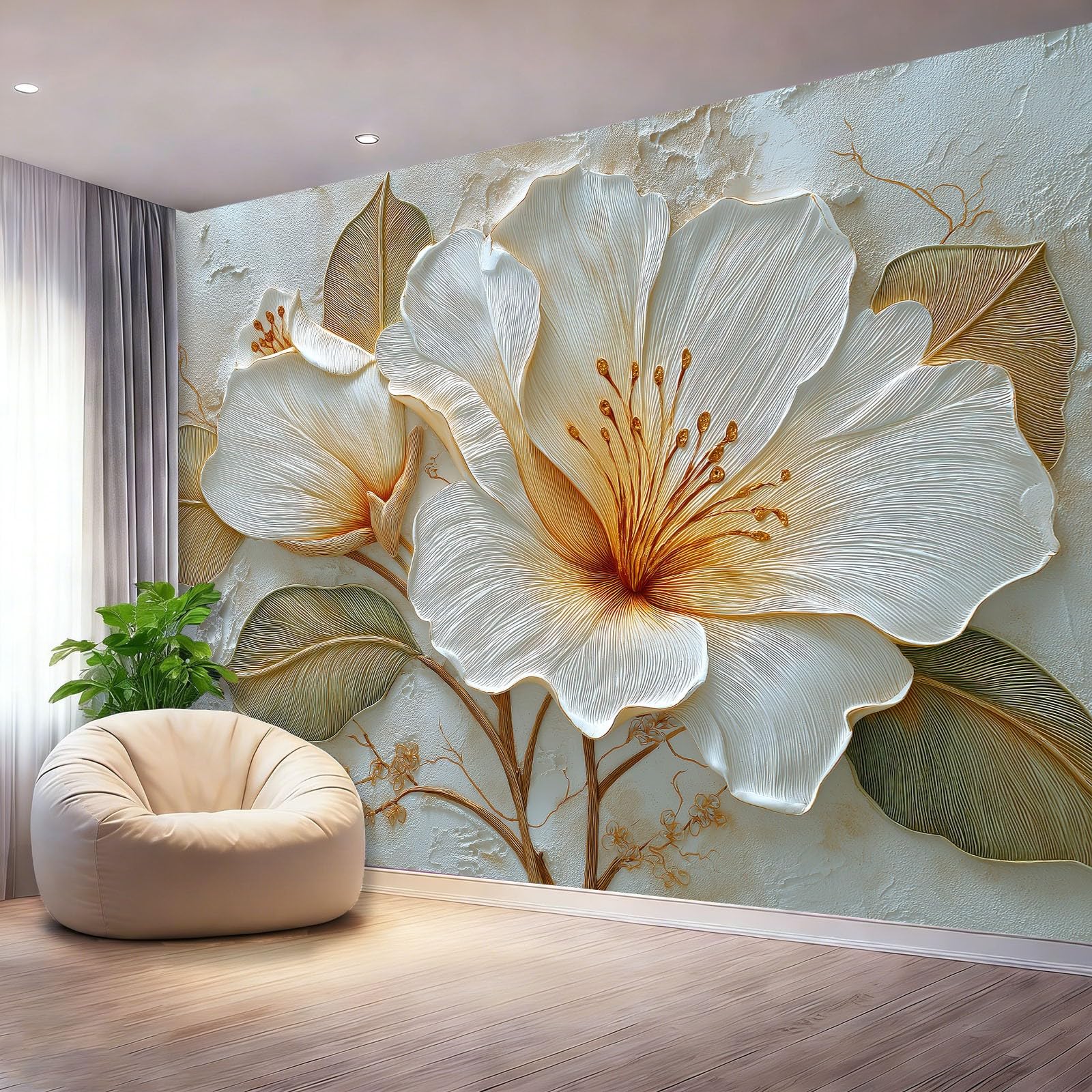 Tapeta 3D z włókniny abstrakcyjny kwiatowy liść 200 x 140 cm tapeta dekoracja ścienna do salonu sypialnia biała