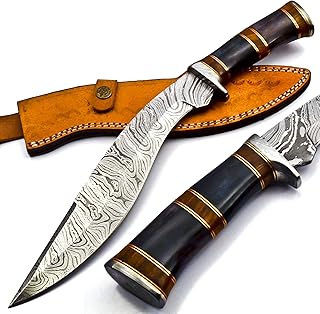 Nooraki - 15-inch | Handmade Damascus Steel Heavy Duty Kukri Knife Sharp Blade, With Leather Sheath | Ideal for Hunting, Bushcraft, Survival, Chopping, Camping, Outdoor Gift for Men Women - KK155 - Nooraki