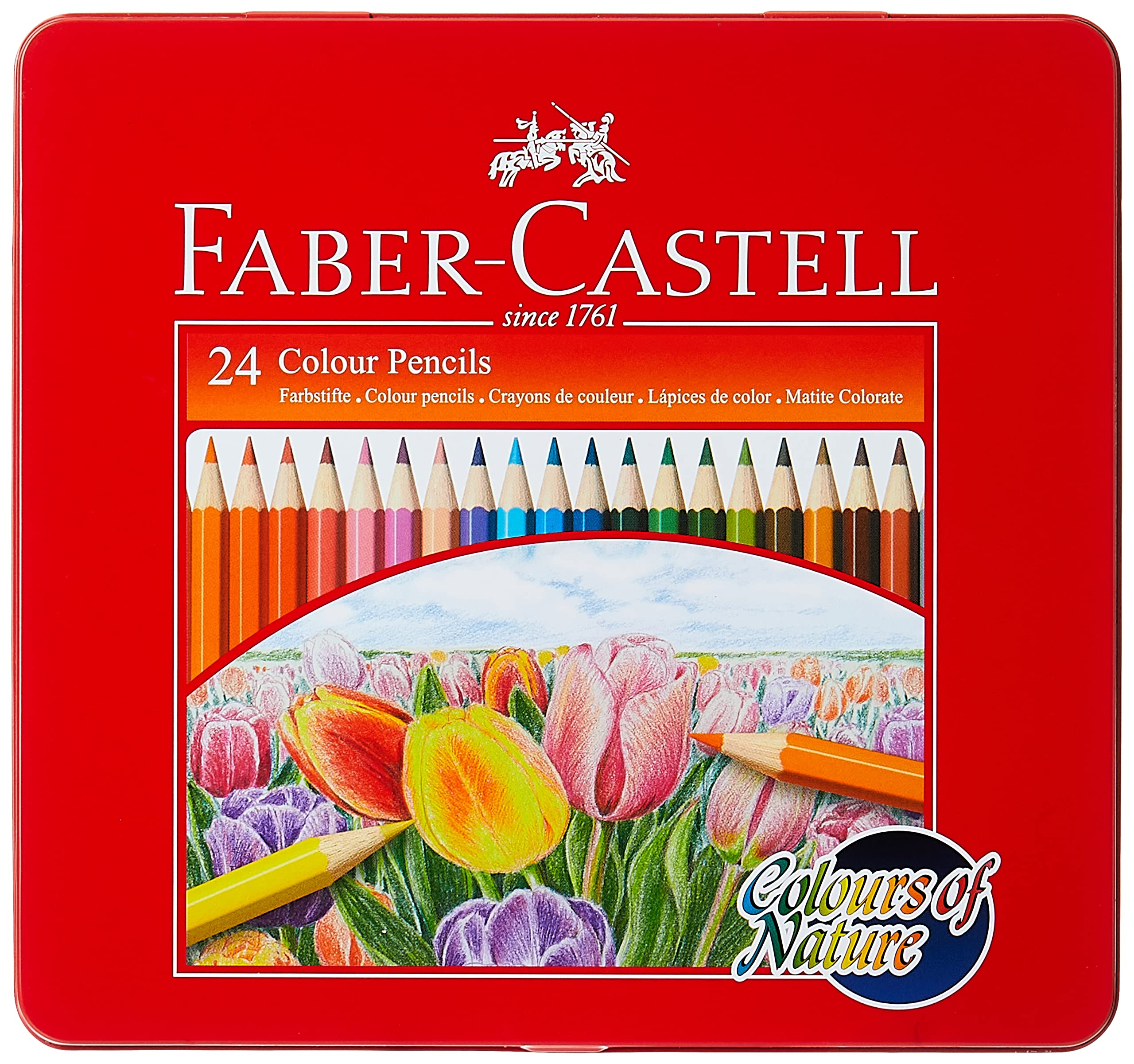 Faber Castell Colours Of Nature Colour Pencils 24 Colour In A Flat Metal Tin, Assorted, 113467