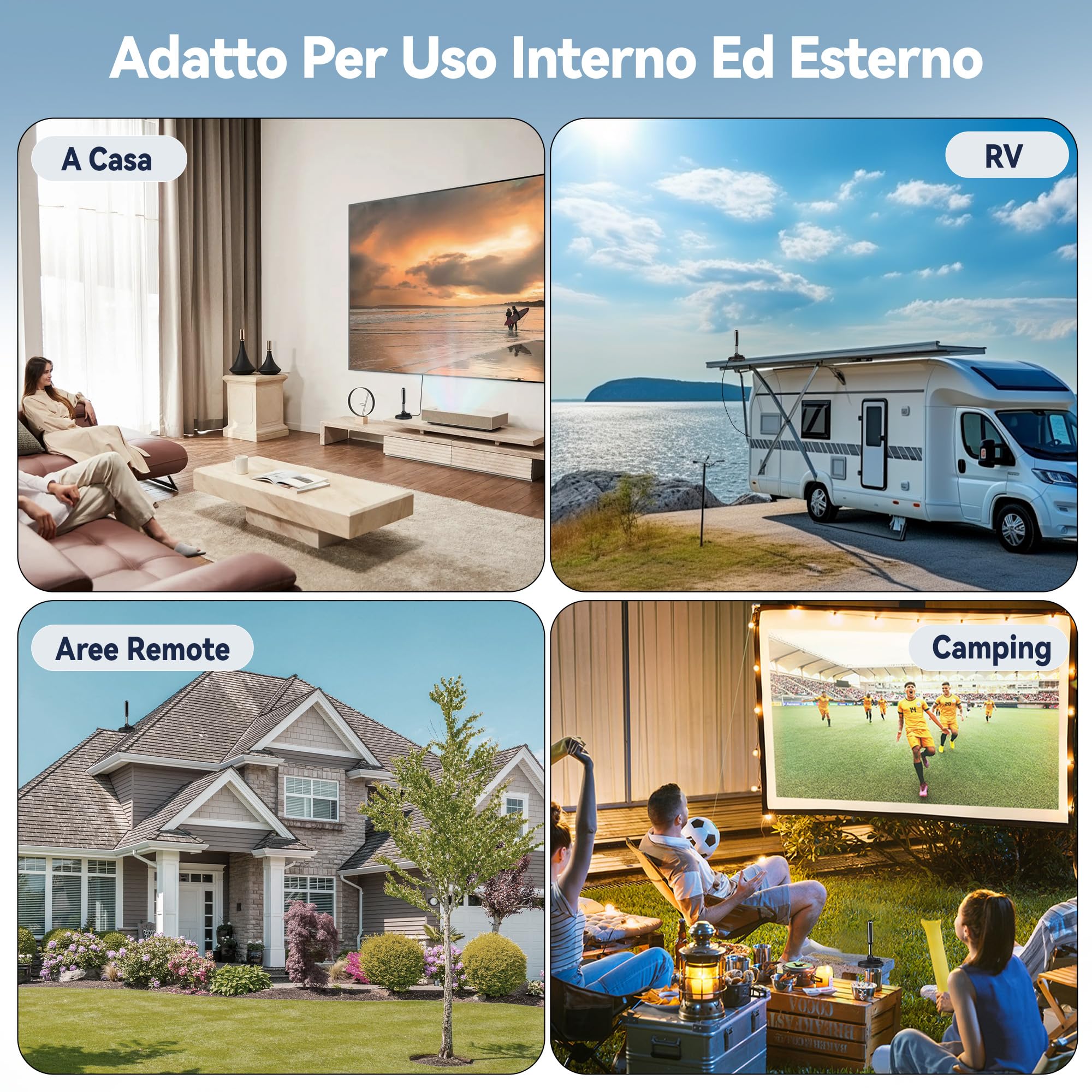Antenna Tv Interna Amplificata Potente, 2026 Nuova Antenna Tv Interna, 500 Chilometri Di Ricezione A Lungo Raggio Con 360 Gradi Di Spazio Morto