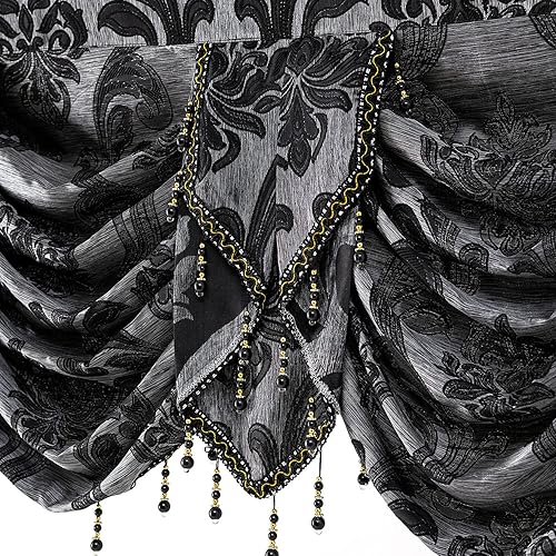 Miniatura 4 de NAPEARL Cenefa de cascada negra para ventanas, cortinas de cenefa de lujo para sala de estar, dormitorio, comedor, ventana de bahía, cortinas de