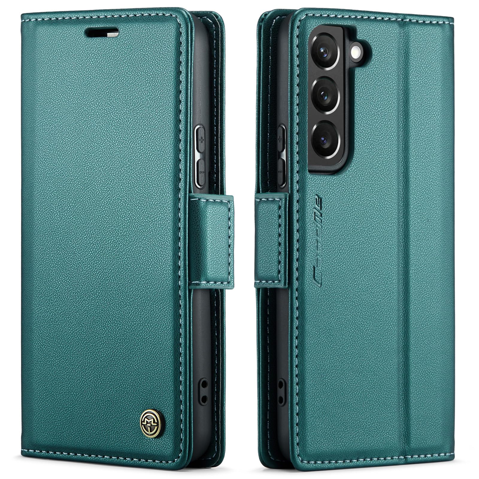 Housse Samsung S26 avec porte-carte magnétique et protection intégrale antichoc verte